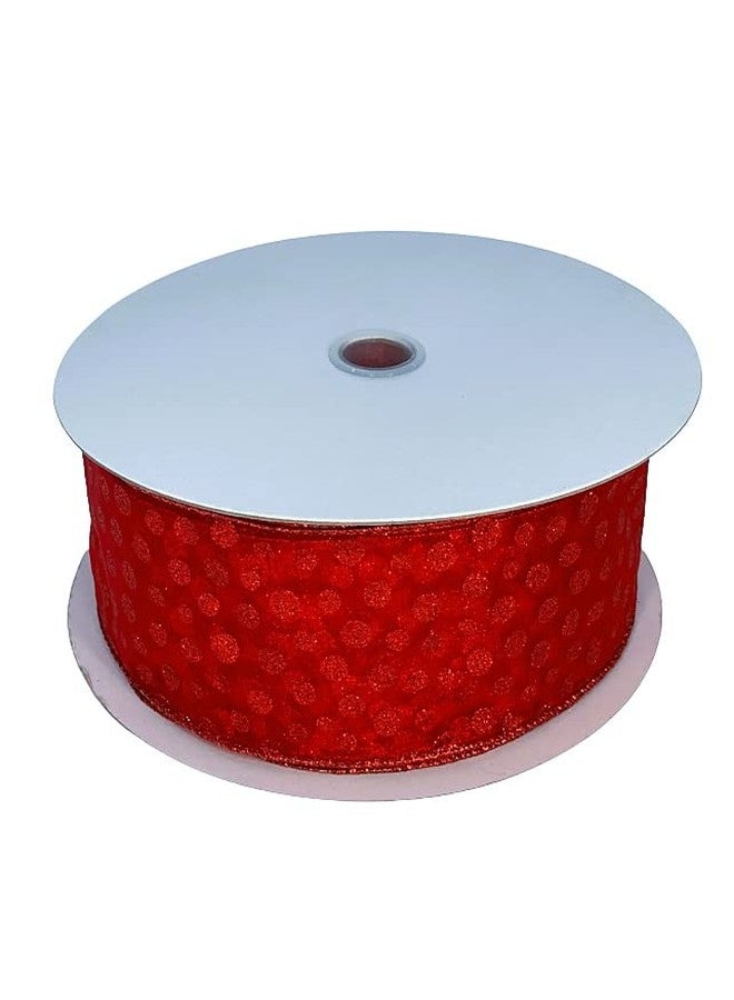 GiftWrap Etc. Red Glitter Polka Dots Sheer Ribbon- 2 1/2" x 50 Yards, Wired Edge, Valentine's Day, V-Day, Mother's Day, Wedding, Reception, Presents, Gift Basket, Gift Bow, Wreath, Garland, Fall, Christmas - Image 2
